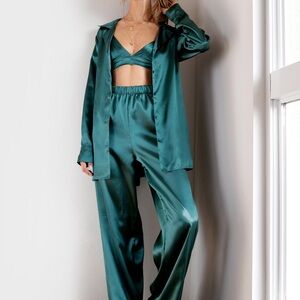 nasty gal green 3 pc satin set